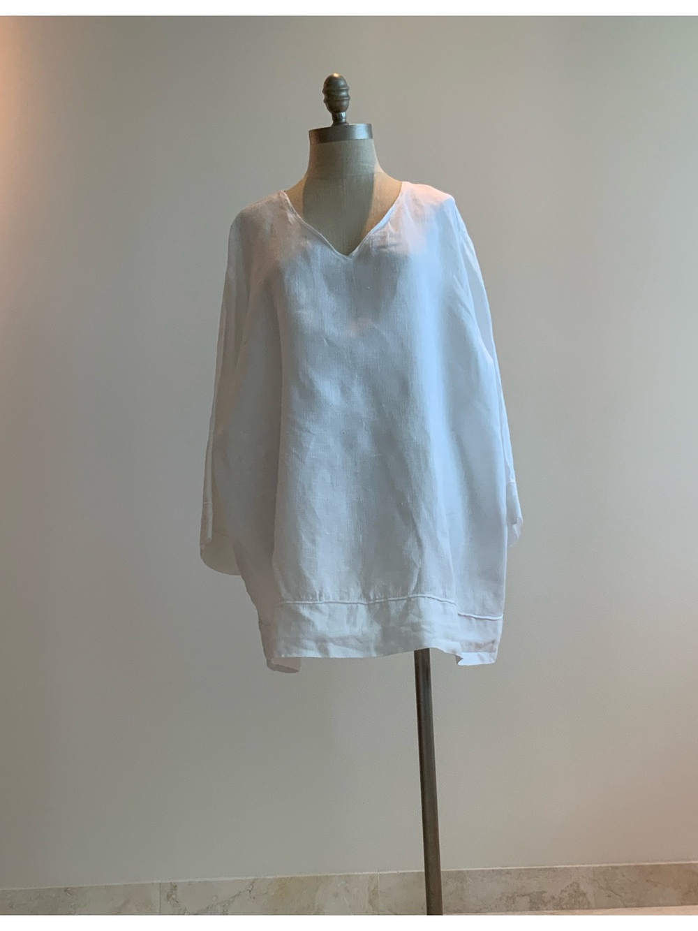 Crisp White Hot Cotton V-Neck Linen Tunic Top Sz 3X